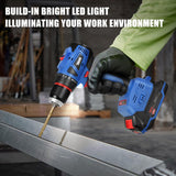 Vniissok Cordless Drill Set,18V Brushless Power Drill Kit with Battery and Charger, 3/8" Keyless Chuck, Variable Speed, Drill Driver Bits Kit for Drilling and Tightening/Loosening Screws Vniissok