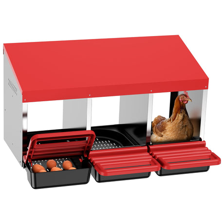 ZenxyHoC Chicken Nesting Boxes, 3 Hole Metal Chicken Egg Laying Box with Swing Perch and Rollout Egg Collection for Chicken Coop ZenxyHoC