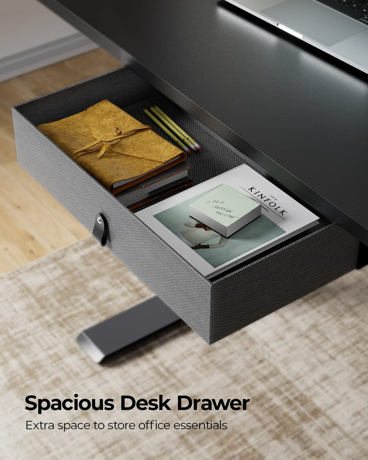 Marsail Electric Adjustable Standing Desk, 48x24 Inch, Sit-Stand Home Office Desk with Drawer, Black Marsail