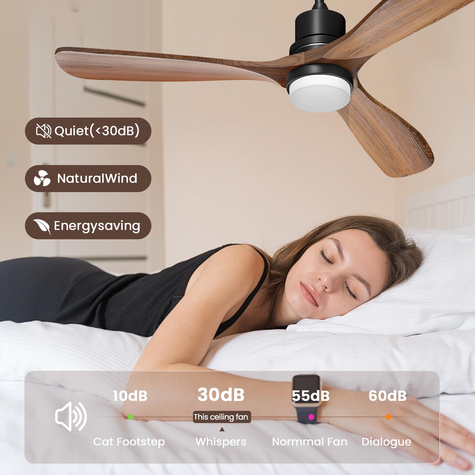 Obabala 52" Ceiling Fan with Lights Remote Control Outdoor Wood Ceiling Fans Noiseless Reversible DC Motor - WoodArtSupply