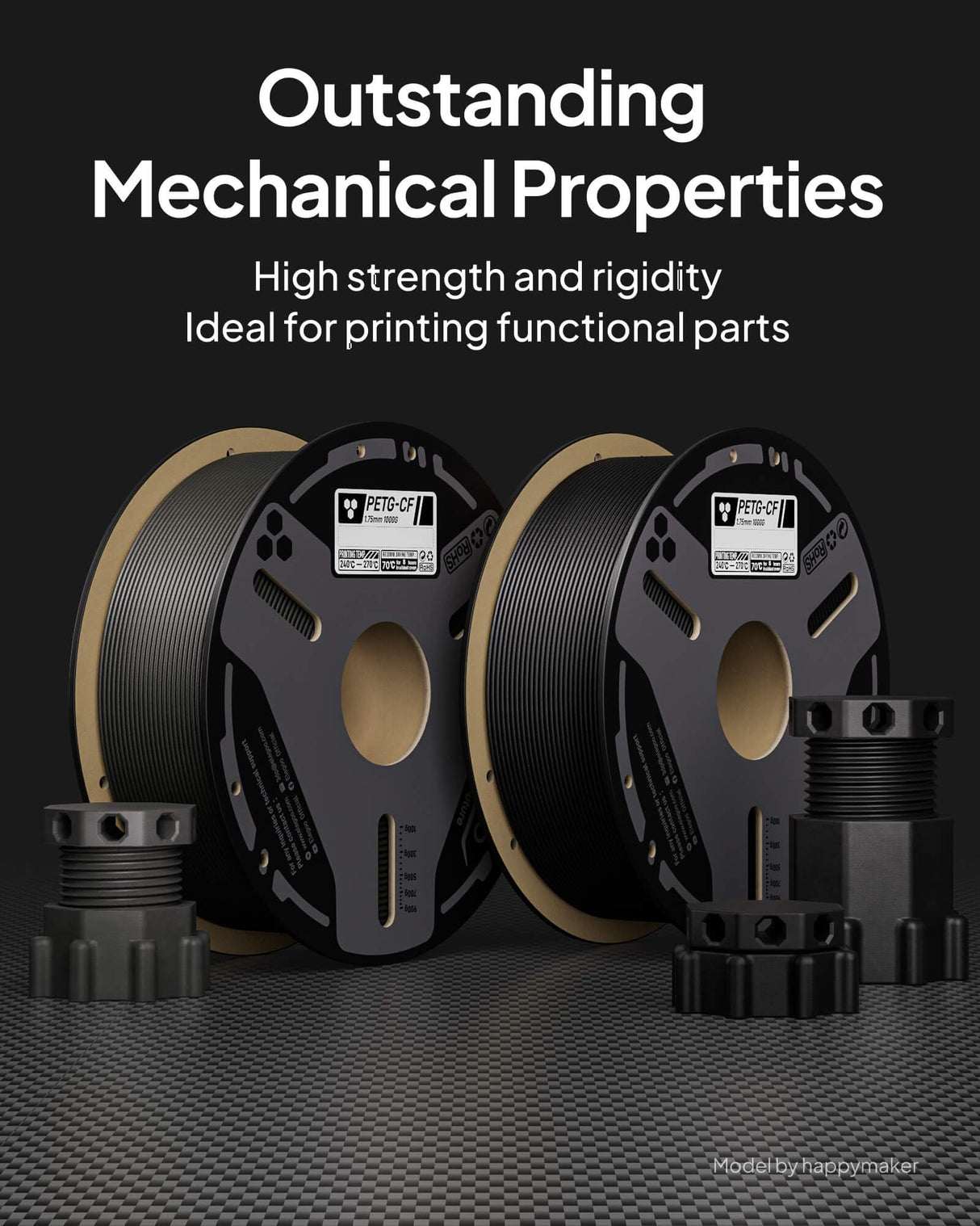 ELEGOO Carbon Fiber PETG Filament 1.75 mm Black 1KG, High Strength & Rigidity PETG-CF 3D Printing Filament, Abrasion Resistance for Functional Parts, 1KG(2.2lbs) Spool for Most FDM 3D Printers ELEGOO