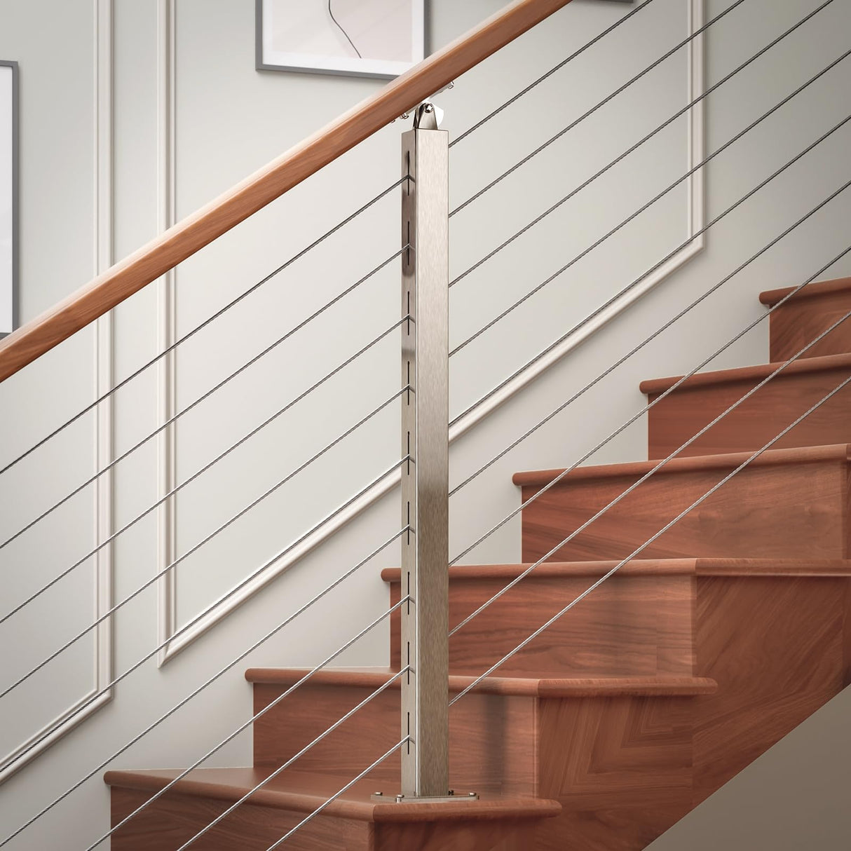 Deck Man 2 Pack Cable Railing Post Stainless Steel Adjustable Angle Intermediate Post for 1/8" Deck Cable Railing，Silvery Deck Man