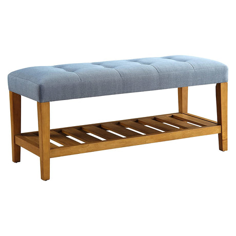 Acme Charla Wood and Fabric Bench in Blue and Oak Acme