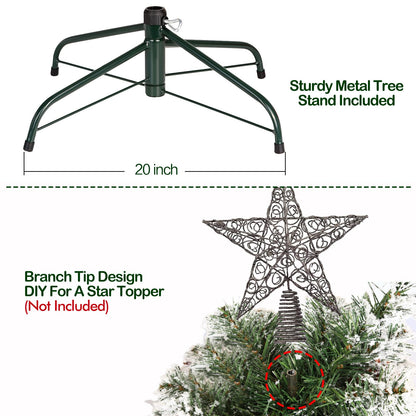 Hykolity 6.5 ft Snow Flocked Artificial Christmas Tree with Pine Cones, 764 Tips, Metal Stand and Hinged Branches