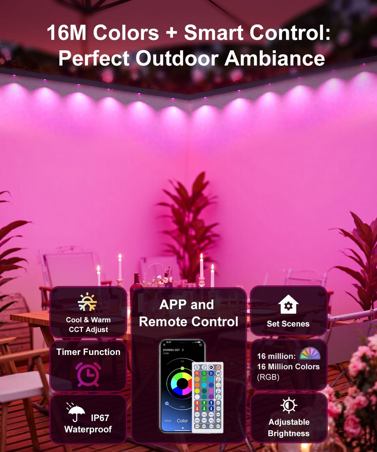 MuliVid 150Ft Permanent Outdoor Lights,Smart RGB Outdoor Lights with Remote APP Control, IP67 Waterproof Outside Light for House for Christmas, Halloween, Holiday, Party, Daily MuliVid