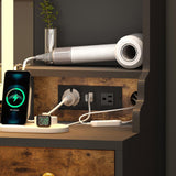 Vanity Desk with Mirror and Power Outlet, 41.3'' Large Make up Vanity Table with 6 Storage Drawers & RGB Cabinets, Dressing Table with 3 LED Lighting Modes Adjustable, for Girls, Women, Rustic Brown Aiguazi