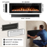 Tornivk 72 Inch Electric Fireplace Inserts Ultra-Thin Freestanding 750/1500W Electric Fireplace Heater Wall Mounted or Recessed Fireplace Electric with Adjustable Multicolor Flame,Timer Tornivk