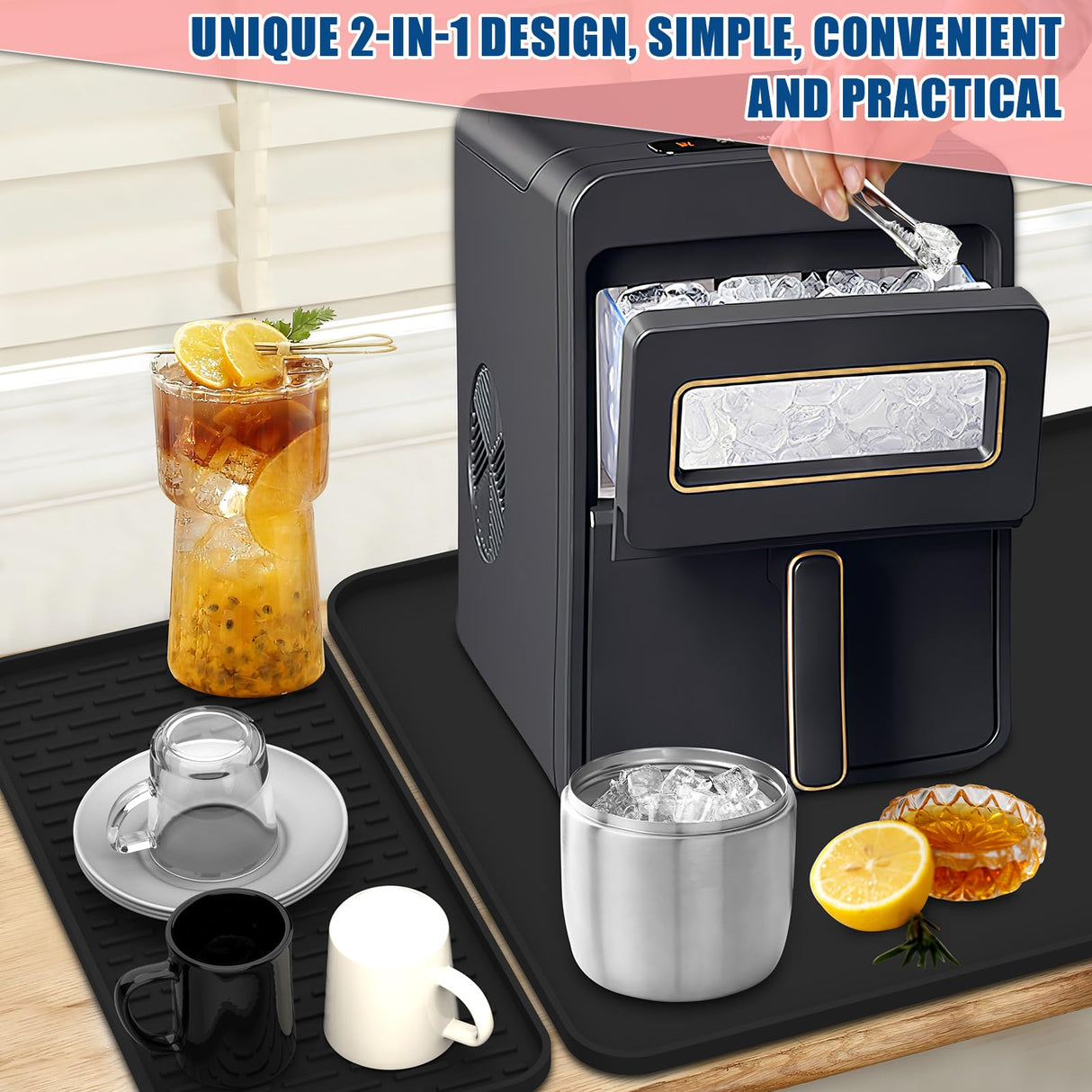 2024 New Silicone Coffee Mat with Convex Edge,24''x16''Coffee Bar Mat Easy to Clean, Coffee Bar Accessories Fits Under Coffee Makers, Coffee Pots,ice Makers and kitchen Countertops or Dish Racks beenxmyy