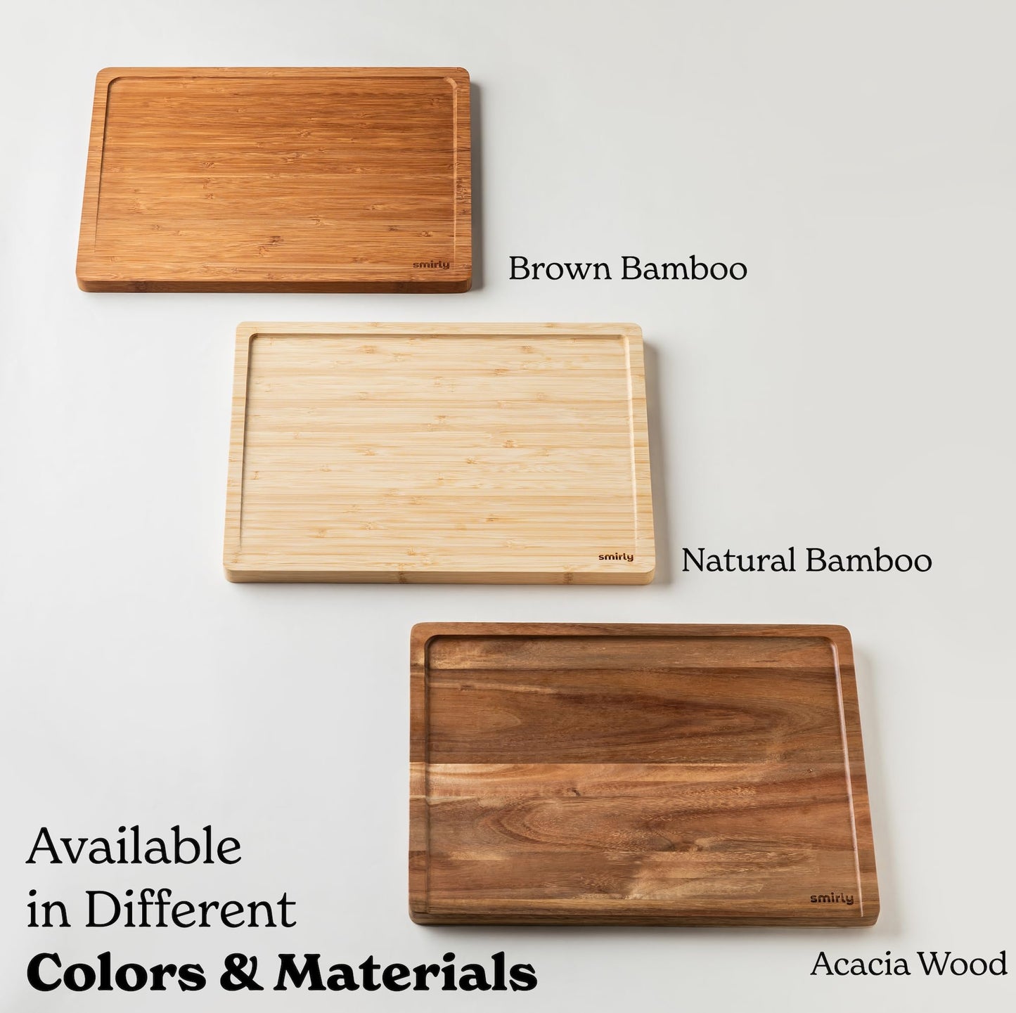 SMIRLY Wood Cutting Boards For Kitchen - Bamboo Cutting Boards For Kitchen Cutting Board, Bamboo Cutting Board Set, Chopping Board, Butcher Block,