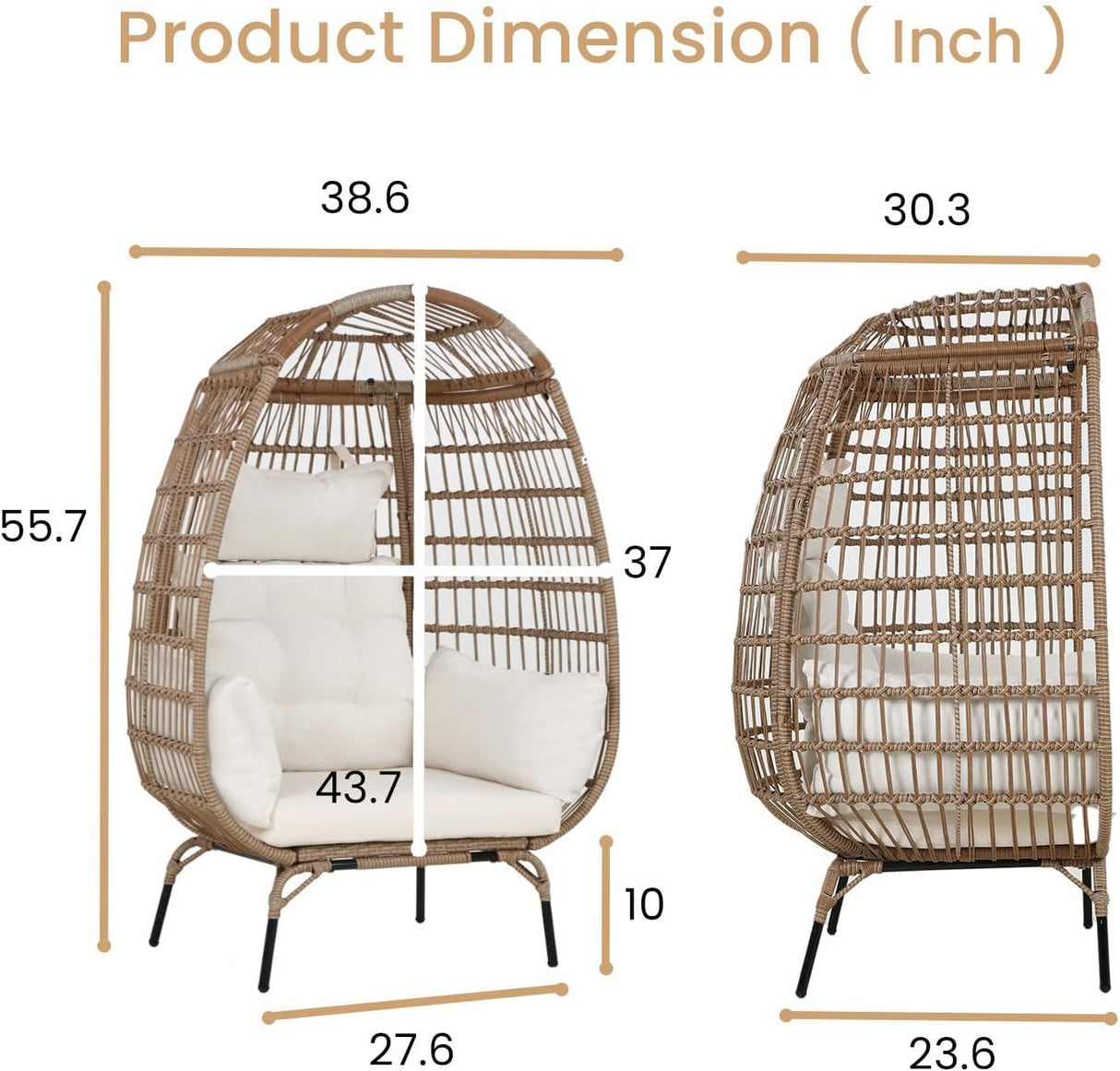 BestMassage Egg Chair Oversized Wicker Egg Chair Outdoor Chair 352lbs Capacity All Weather PE Rattan Patio Chair with Removable Thick Cushions for Balcony Backyard Paito Indoor Outdoor, White BestMassage