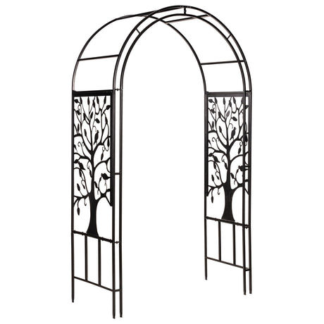 Evergreen Plow & Hearth Tree of Life Garden Arbor - 7 Feet Tall | Slim Metal Arch with Iron Trellis for Climbing Plants | Elegant Wedding Arbor | Outdoor Patio & Garden Decor Evergreen