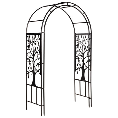 Evergreen Plow & Hearth Tree of Life Garden Arbor - 7 Feet Tall | Slim Metal Arch with Iron Trellis for Climbing Plants | Elegant Wedding Arbor | Outdoor Patio & Garden Decor