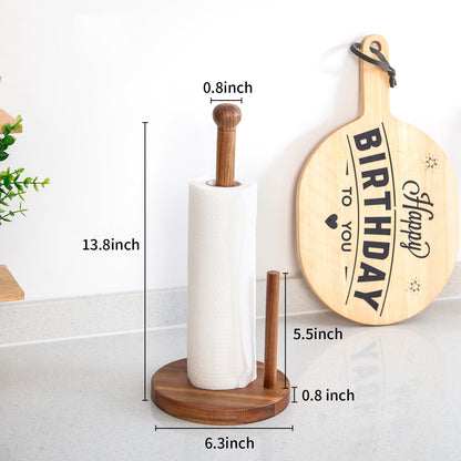 MornHalo 15" Acacia Wooden Paper Towel Holder, 6.7" Large Heavy Base Wooden Kitchen Roll Stand Organizer Free Standing, Rustic Farmhouse Paper Towel Holder Stand, Standing Paper Towel Roll Holders