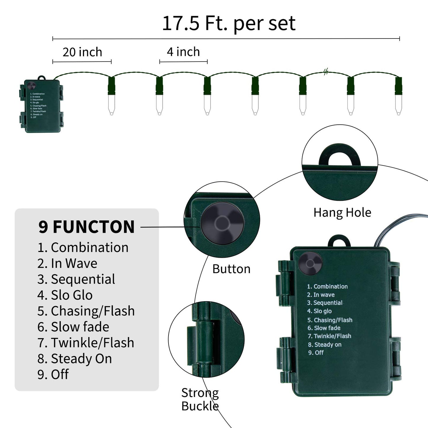 Battery Operated Christmas Lights 2 Pack 18 Feet 50 LED Clear Mini String Lights with 8 Modes Waterproof Tree Lights for Xmas Outdoor Indoor Holiday Party Garden Decor, Warm White