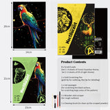 Scratchboard Art for Adult Luminous Scratch Painting Kits, A5 Scratch Art Rainbow Painting Paper 8 Sheet with 4 Tools, Scratchboard for Teens & Adults, Fun Creative Craft Toy/Gifts/Decor, Animals BulChign