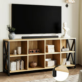 CABZOON 63" 8 Cube Horizontal Bookshelf Long Bookshelf Wood Cube Storage Organizer Wood Cubby Bookcase for Living Room Maple CABZOON