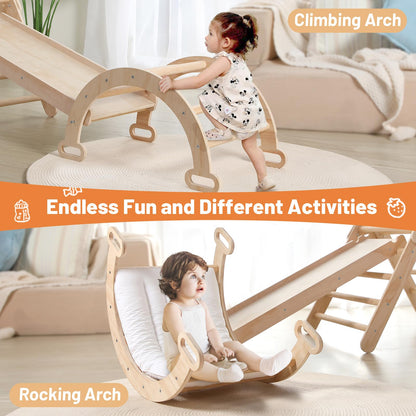 JungleDove 5 in 1 Wooden Climbing Toys for Toddlers - Foldable Climbing Triangle,Arch Climber, Climp Ramp - Montessori Toys for Babies Kids Climbing Toys Indoor & Outdoor - Girls & Boys Gift