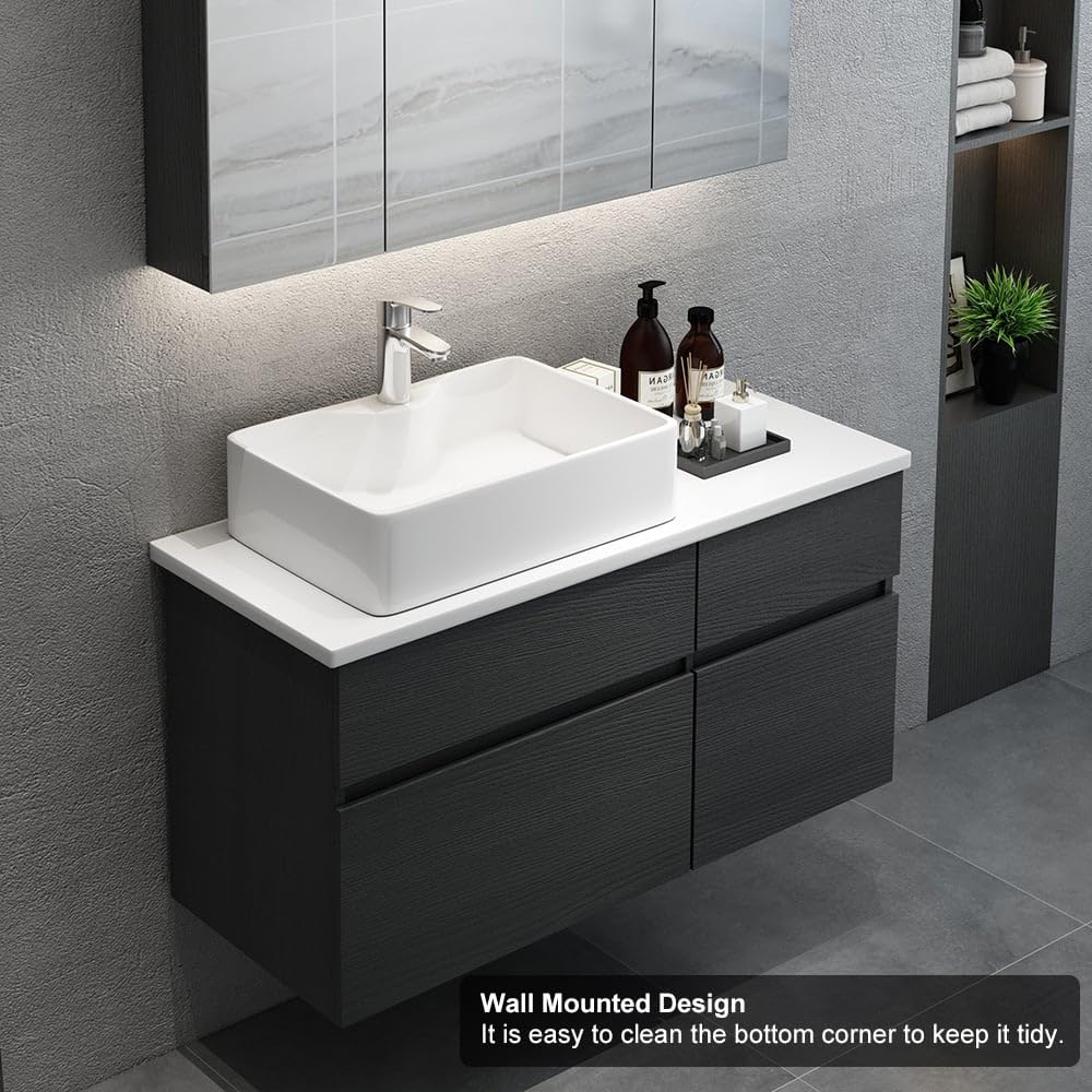 Weibath 31'' Bathroom Vanity Floating Bathroom Sink Cabinet with Ceramic Vessel Sink Black & White Wall Mounted Floating Vanity Weibath
