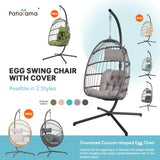 Patiorama Indoor Outdoor Egg Swing Chair with Stand, Patio Grey Wicker Rattan Hanging Chair with Rope Back, Cushion,Cover,All Weather Foldable Hammock Chair for Bedroom, Garden (Light Grey) Patiorama