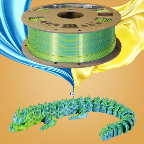 OVERTURE Silk PLA Dual Color Filament 1.75mm, Bi-Color Shiny PLA Finish, Smooth & Glossy, 1kg Spool (2.2lbs), Ideal for Cosplay Jewelry & Home Decor (Silk Blue-Yellow) OVERTURE