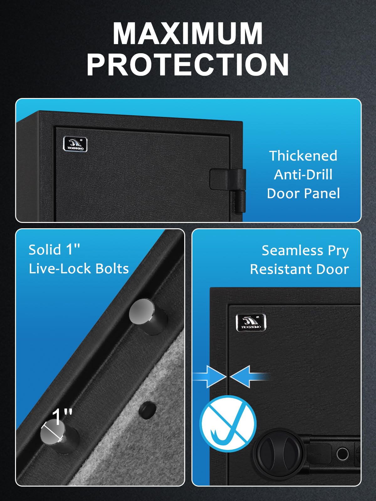 TIGERKING Biometric Fingerprint Fireproof Safe for Home Office, 3.47 Cu Ft Solid Steel Security Safe with Removable Shelf, Stores 29 Fingerprints, 30 Min Fire Protection, Anti-Theft Digital Safe TIGERKING