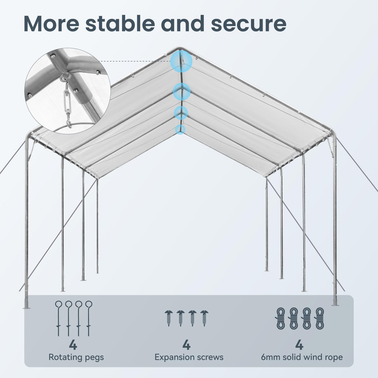 PHI VILLA 12x20 ft Heavy Duty Carport Car Canopy Party Tent Adjustable Peak Height, Garage Storage Boat Shelter with Waterproof & UV Protected Tarp, White PHI VILLA