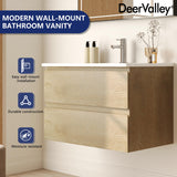 Deer Valley DV-1BV0152NW 30'' Wall Mounted Bathroom Vanity with Ceramic Sink Top, Pre-Assembled Modern Floating Wood Bathroom Cabinet Sink Combo with 2 Drawers Deer Valley