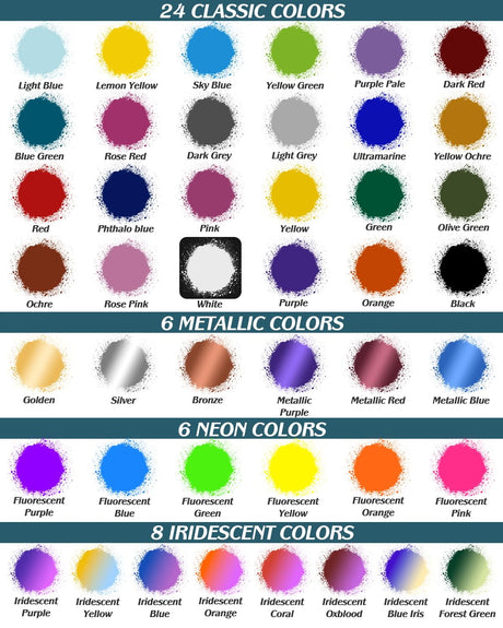 Roizefar Airbrush Paint, 44 Colors with 6 Thinner, Airbrush Paint Set Includes Iridescent & Metallic & Neon & Classic Colors, Water-Based Air Brush Paints Acrylic Ready to Spray, 20ml/Bottle Roizefar