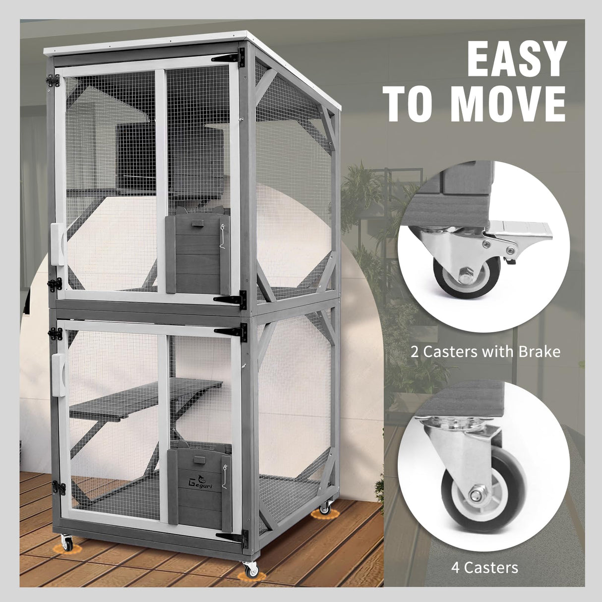 GEGURI Cat Catio Outdoor Cat Enclosure, Large Wooden Kitten Patio Indoor with Upgraded Resting Box, Waterproof Roof GEGURI