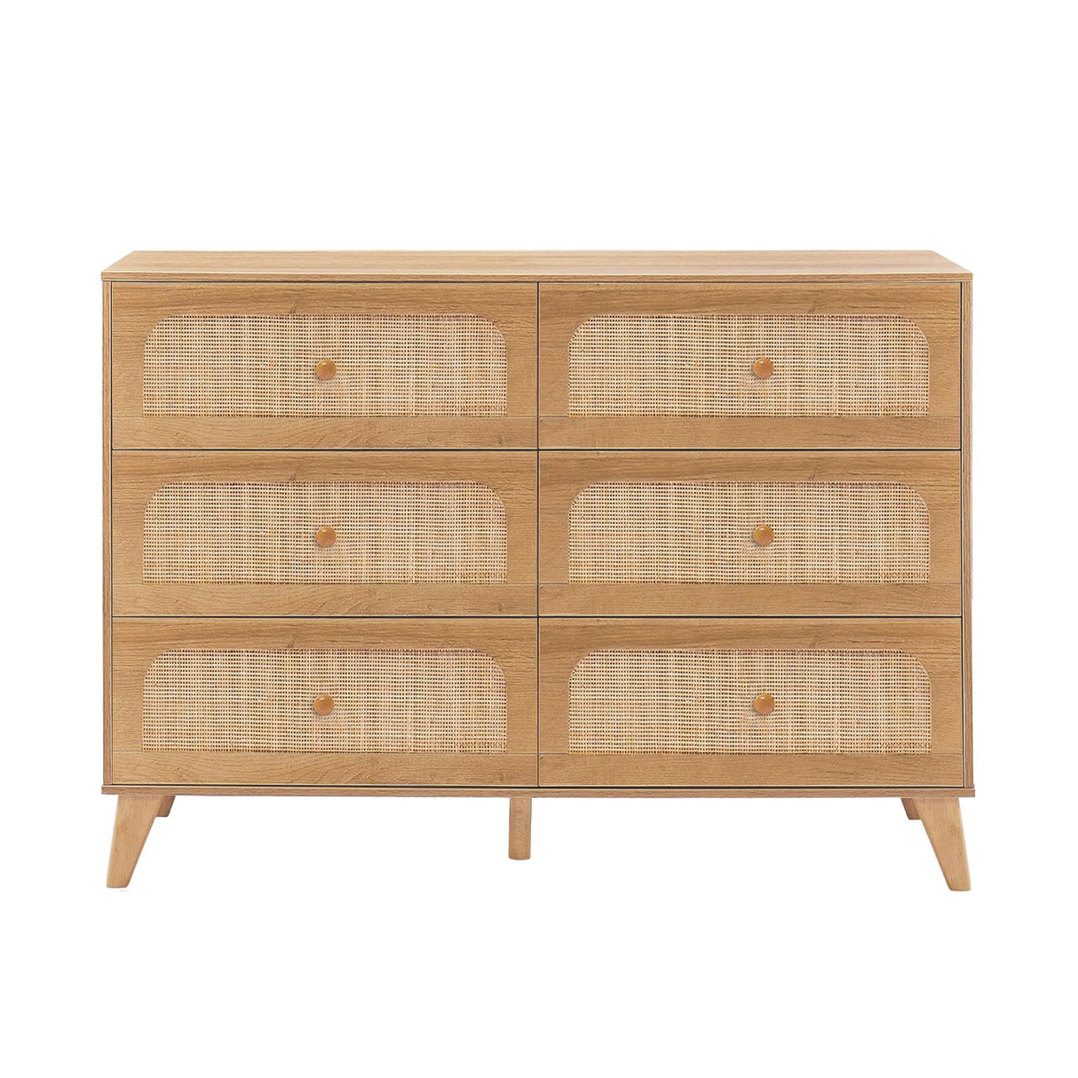 GANLLY Rattan 6 Drawer Dresser for Bedroom, Natural Wood Dresser with Deep Drawers, Wooden Chest of Drawers for Closet with Wide Top, for Living Room, Hallway, Kids Room,Natural GANLLY