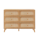 GANLLY Rattan 6 Drawer Dresser for Bedroom, Natural Wood Dresser with Deep Drawers, Wooden Chest of Drawers for Closet with Wide Top, for Living Room, Hallway, Kids Room,Natural GANLLY