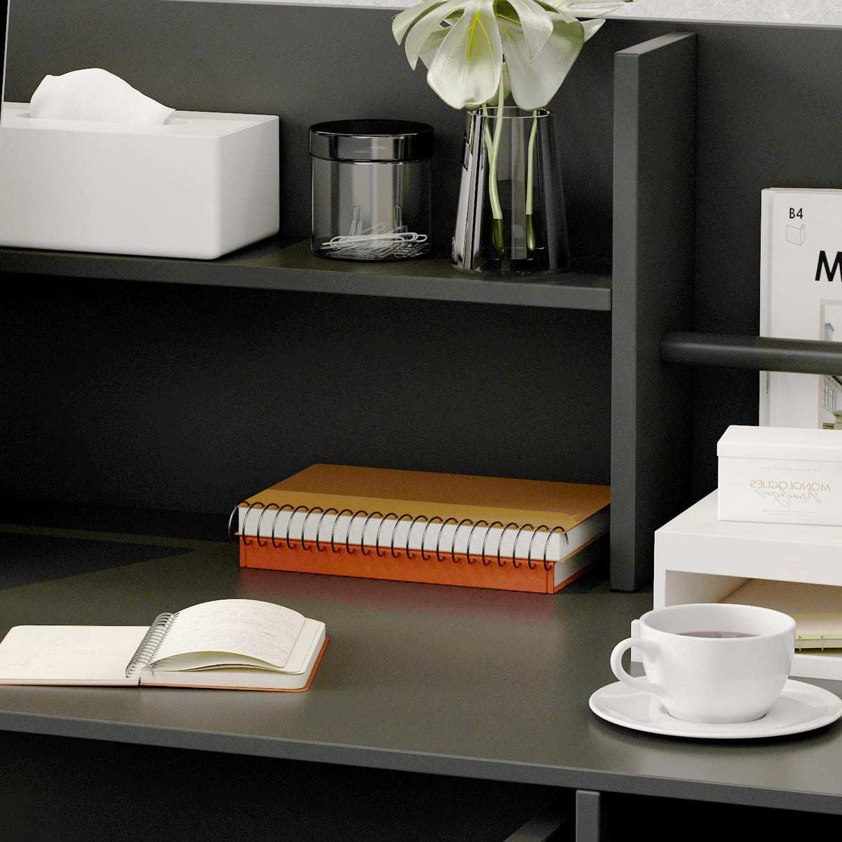 AIEGLE Reception Desk with Drawers & Storage Shelves, Table with Private Panels, for Salon Reception Room Checkout Office, Black (47.3" L x 18.3" W x 43.3" H) AIEGLE