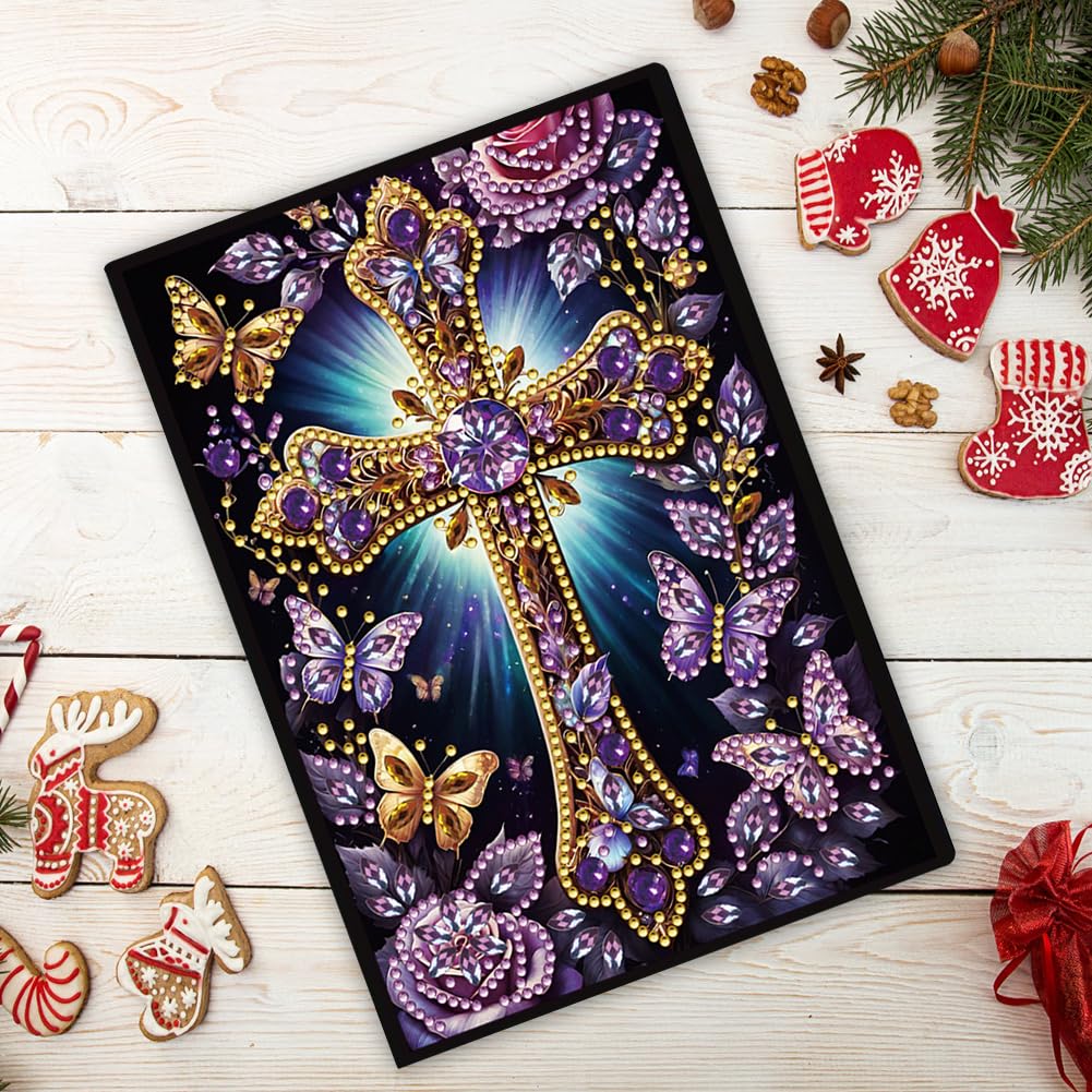 FRANDEK A5 50-Page DIY Diamond Art Painting Notebook with Beautiful Patterns, Special Shaped Diamond Art Craft for Beginners Adults Gift(Purple Cross) FRANDEK