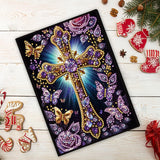 FRANDEK A5 50-Page DIY Diamond Art Painting Notebook with Beautiful Patterns, Special Shaped Diamond Art Craft for Beginners Adults Gift(Purple Cross) FRANDEK