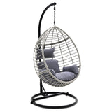 SereneLife Hanging Egg Chair with Stand - Indoor Outdoor Patio Wicker Rattan Lounge Chair with Stand, Steel Frame, UV Resistant Washable Cushions for Garden Backyard Deck Sunroom SLGZ0EGG (Gray) SereneLife