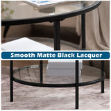 VINGLI 25.6" Round Black Coffee Tables for Living Room, 2-Tier Glass Top Coffee Table with Storage Clear Coffee, Simple & Modern Center Table for Small Space VINGLI