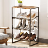 Garden 4 you 4 Tiers Narrow Shoe Rack,Small Space Freestanding Shoe Storage Organizer with Brown Wooden Tabletop,Adjustable Metal Shelf Stackable Shoe Shelf for Entryway Hallway Living Room Closet Garden 4 you