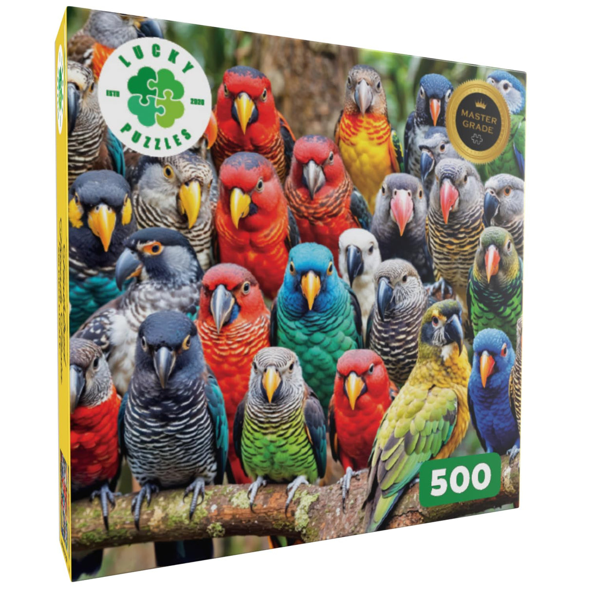 Lucky Puzzles 'Feathered Friends Fiesta' | 500 Piece Jigsaw Puzzle for Adults | Unique Bird Artwork | Best Challenging Puzzles for Cognitive Workout | 18 x 24 Inches | Fun Puzzle for Families LUCKY PUZZLES ESTD 2020