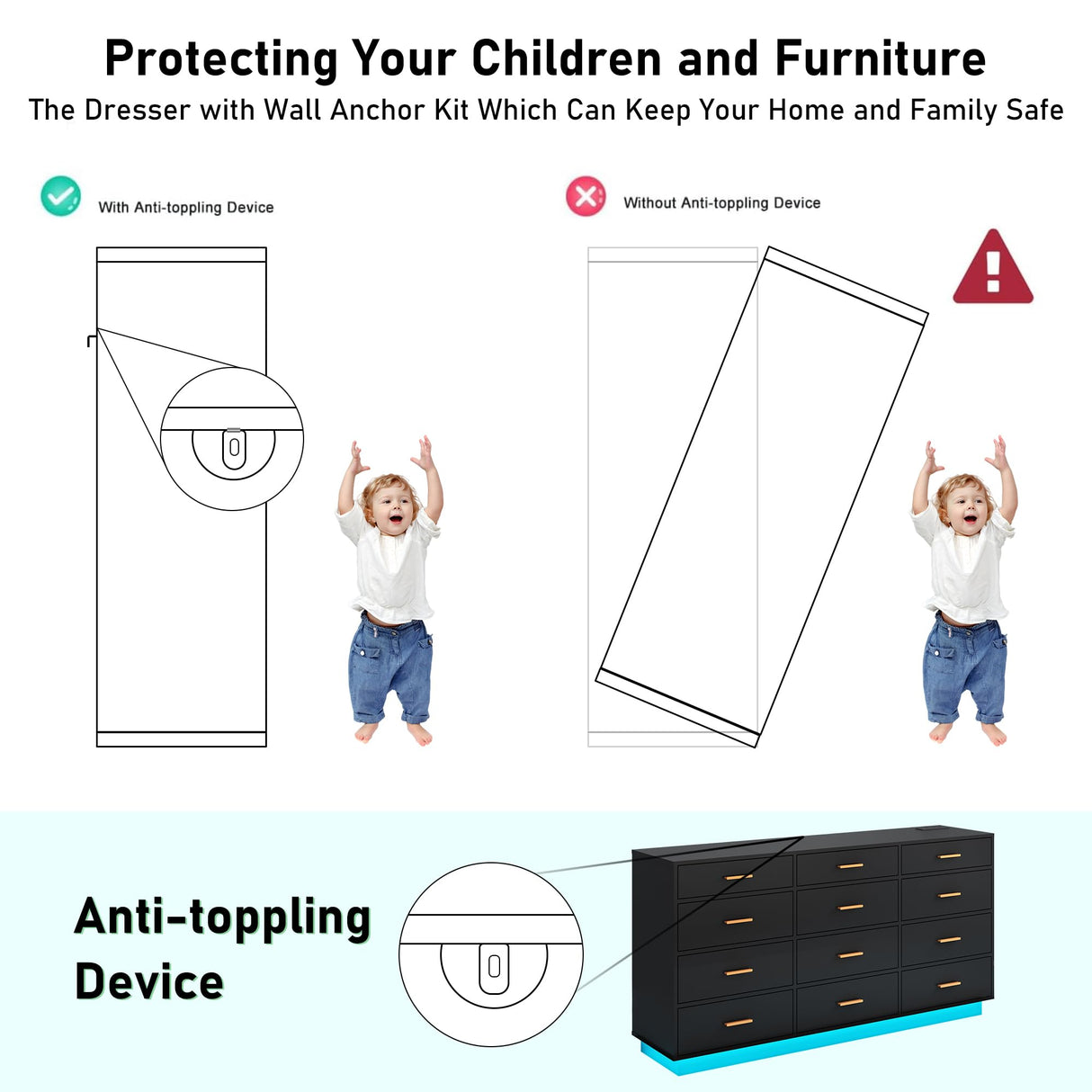 chartustriable Black 12 Drawers Dresser w/Power Outlet,60000-Colors Lights,63In Long Dresser Chest for Bedroom,Wooden Tall Large Capacity Clothing Storage Cabinet for Living Room,Entryway,Hallway chartustriable