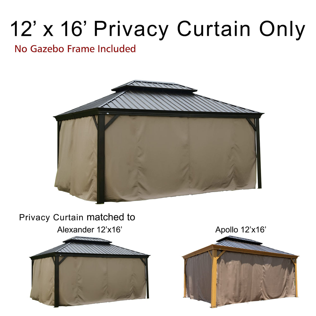 Kozyard Gazebo Privacy Curtain Outdoor Waterproof Sidewall for Hardtop Gazebo, OEM Replacement for Patio Gazebo Curtains for Alexander, Caesar, Rosana and Apollo Model (12ft x 16ft, Brown) Kozyard