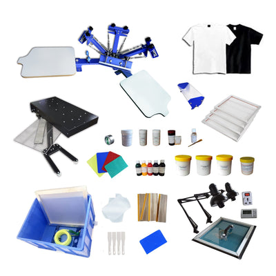 Tianiuseen Screen Printing Kit 4 Color 2 Station Screen Printer Silk Printing Press Equipment Material Screen Printing Flash Dryer for T-Shirt DIY