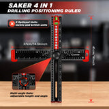 Saker 4-in-1 Drilling Positioning Ruler, Adjustable 13.78in Multifunctional T Square Ruler, Cabinet Hardware Jig, Marking Gauge Tools for Woodworking, Cabinet Drawer Door Hole Drilling Template Saker