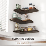 fuqing Floating Corner Shelves, Wall Shelf Set of 3, Shelves for Wall Storage, Solid Wood Shelves for Storage, Wall Mount Wooden Display Shelf for Bathroom Bedroom Kitchen Garage, Rustic Brown fuqing