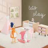 Giant bean Wooden Dollhouse Furniture Set, 36pcs Furnitures with 4 Family Dolls, Dollhouse Accessories Pretend Play Furniture Toys for Boys Girls & Toddlers 3Y+, Pink Giant bean