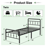 EMODA 16 Inch Twin Bed Frames with Headboard and Footboard, Heavy Duty Twin Platform Bed, Metal Slats Support Mattress Foundation, No Box Spring Needed, Easy Assembly EMODA