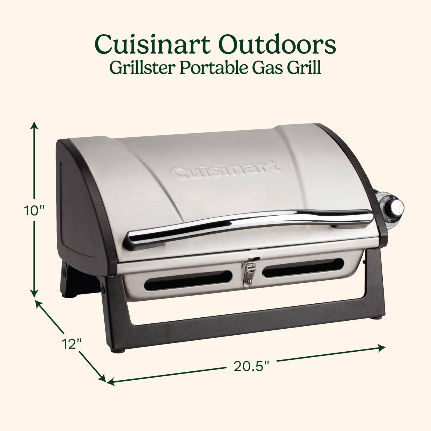 Cuisinart Grillster Portable Gas Grill, Stainless Steel Compact BBQ with Locking Lid for Easy Transport, 8000 BTU Small Propane Grill with Dishwasher Safe Cooking Grate, For Camping and BBQs