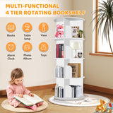 RUNSUNSPRI 4 Tier Rotating Bookshelf Tower, Spinning Bookshelf, Revolving 360° Bookcase Storage Round Carousel, Vertical Rotate Turning Spiral Corner Organizer Lazy Susan, White RUNSUNSPRI