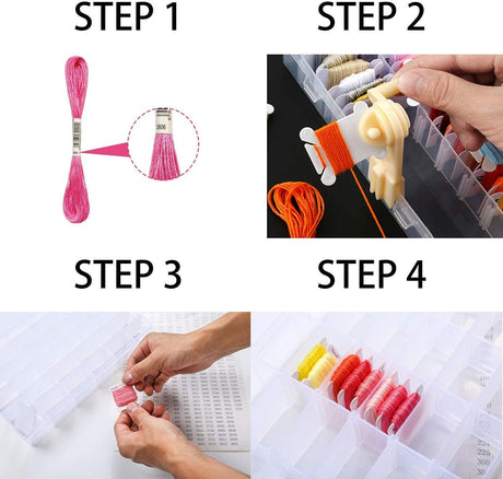 Embroidery Floss Organizer, Cross Stitch Thread Storage Box Tools - Bobbin Winder, 1 Removable 24 Compartments with 40 Hard Plastic Floss Bobbins and Stickers for Craft DIY Embroidery Sewing Storage Epesl