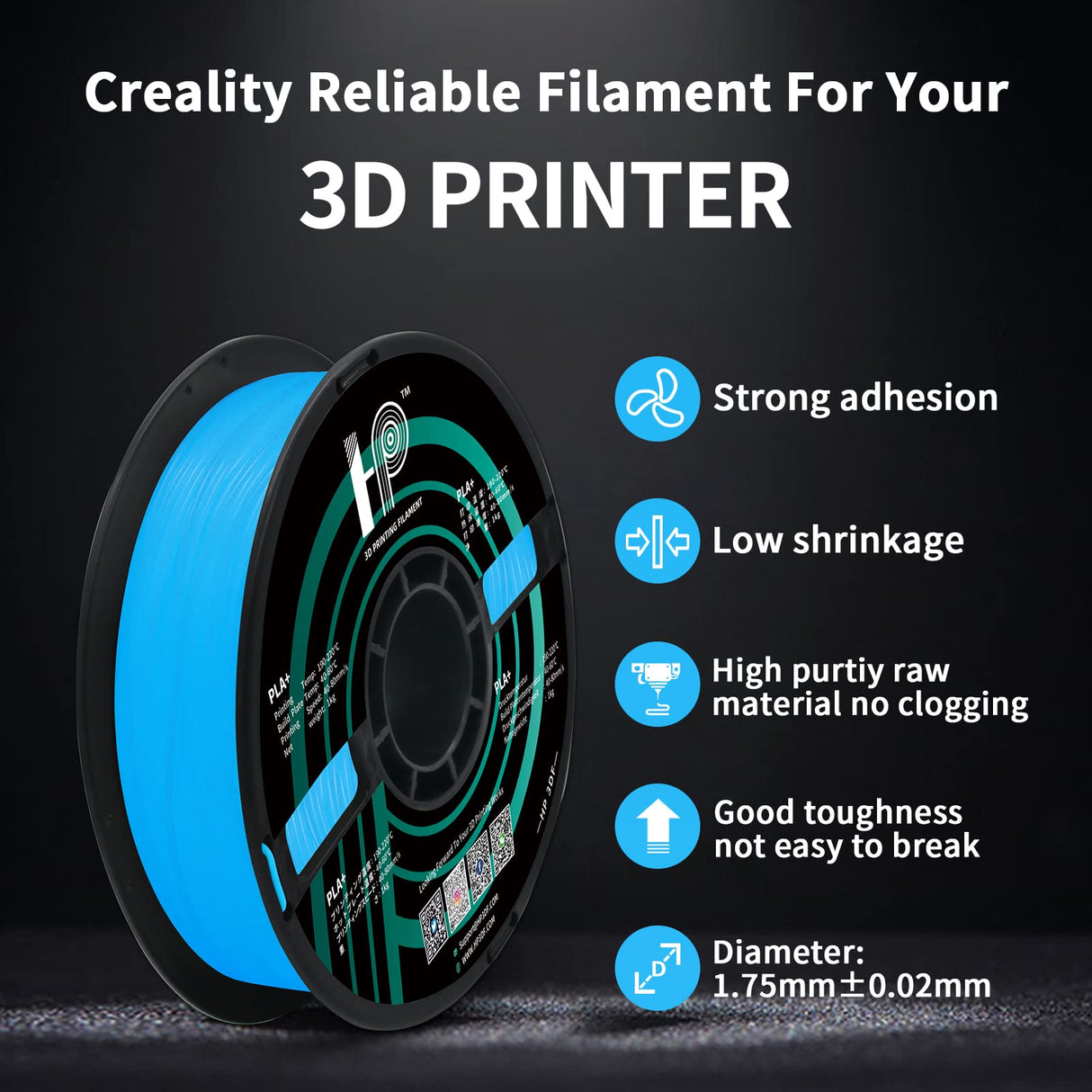 HP3DF PLA Filament, PLA Plus(PLA+), 3D Printer Filament, PLA Filament 1.75mm Dimensional Accuracy +/- 0.02mm, 1KG Spool (2.2 lbs), Fit Most FDM Printer (Glow Blue PLA) HP3DF