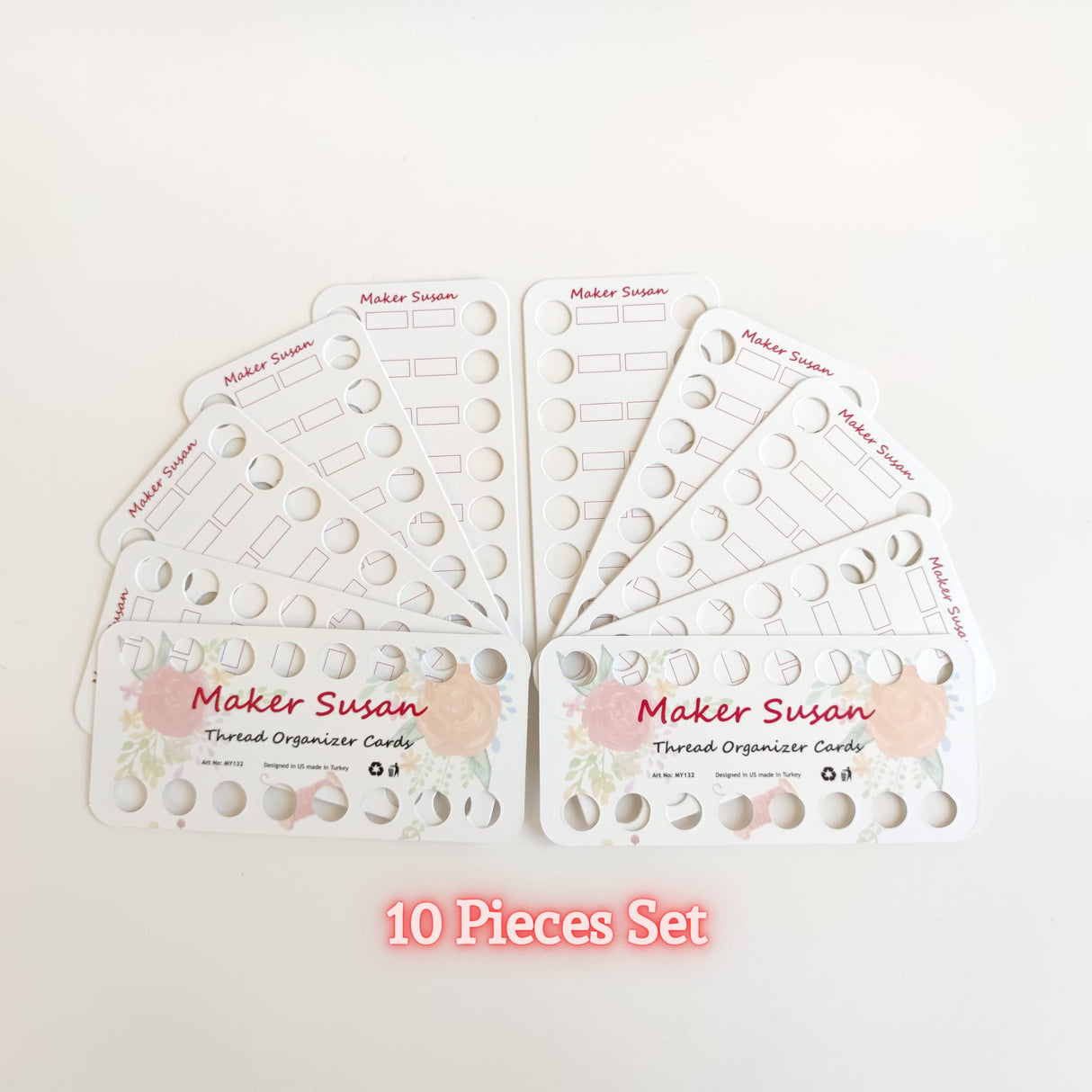 Maker Susan 10 Pack Embroidery Thread Organizer Cards, Embroidery Floss Organizer Holder 16 Positions Cross Stitch Per Bobbin for Thread, Embroidery Floss Bobbin Cardboard, Thread Keeper, DIY Storage Maker Susan